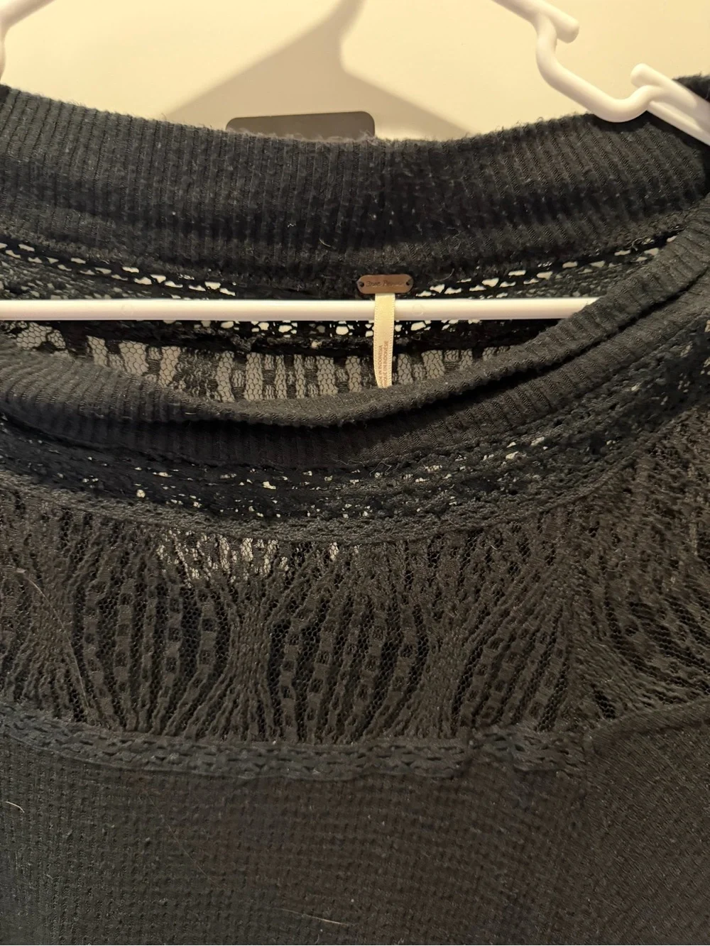 Free People Black Lace Yoke Long Sleeve Tee